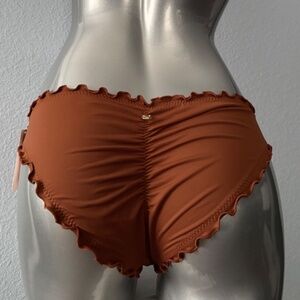 Victoria's Secret Ruched Ruffled Ruffle Cheeky Swim Bikini Bottom Apple Cinnamon
